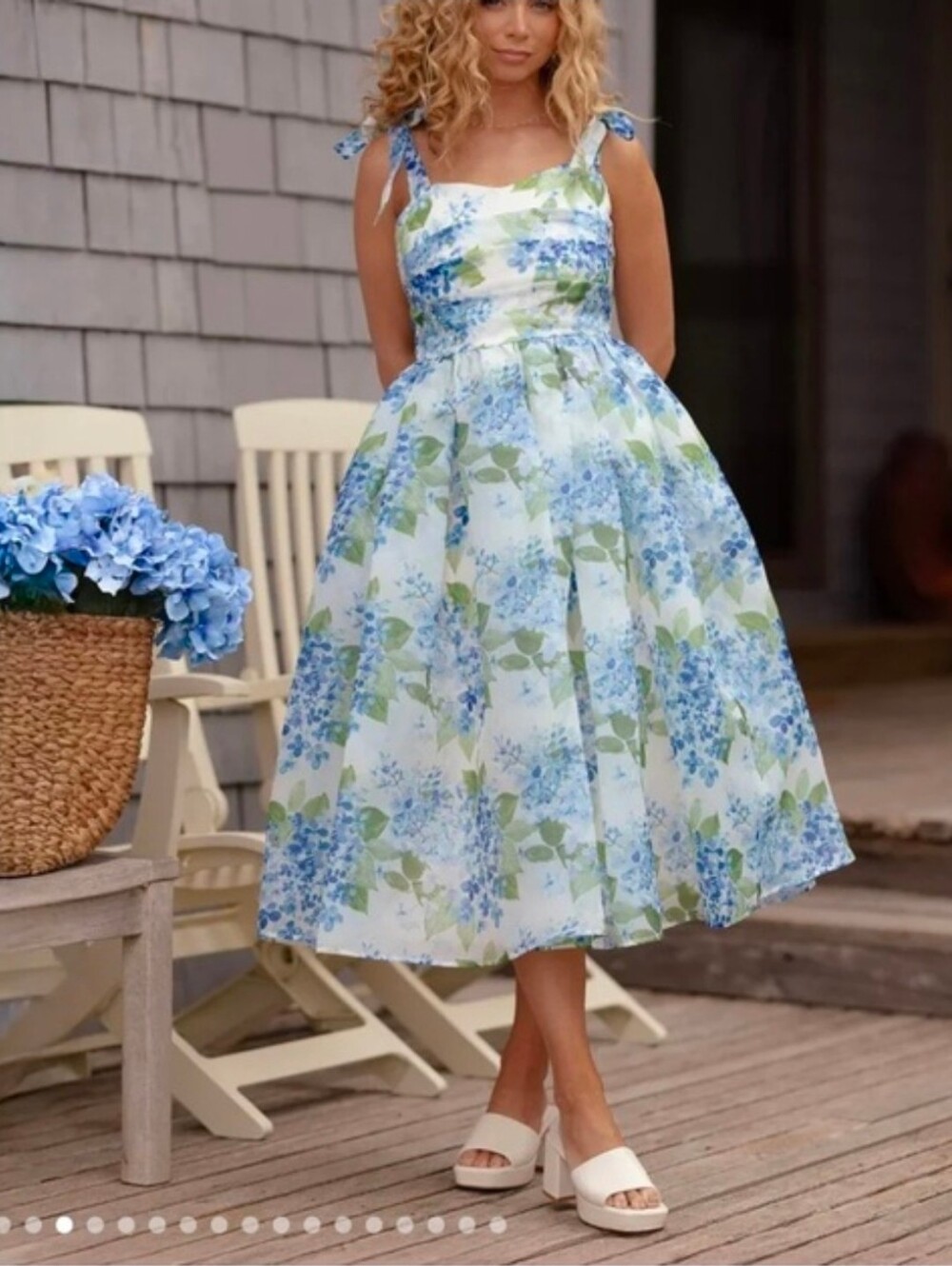 JessaKae Nellie Hydrangea Tie-Strap Midi Dress - Sz S